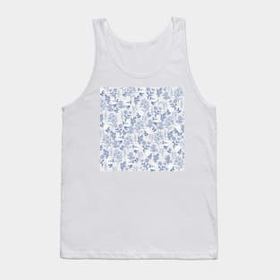 Blue Flowers Botanical Painting Tank Top